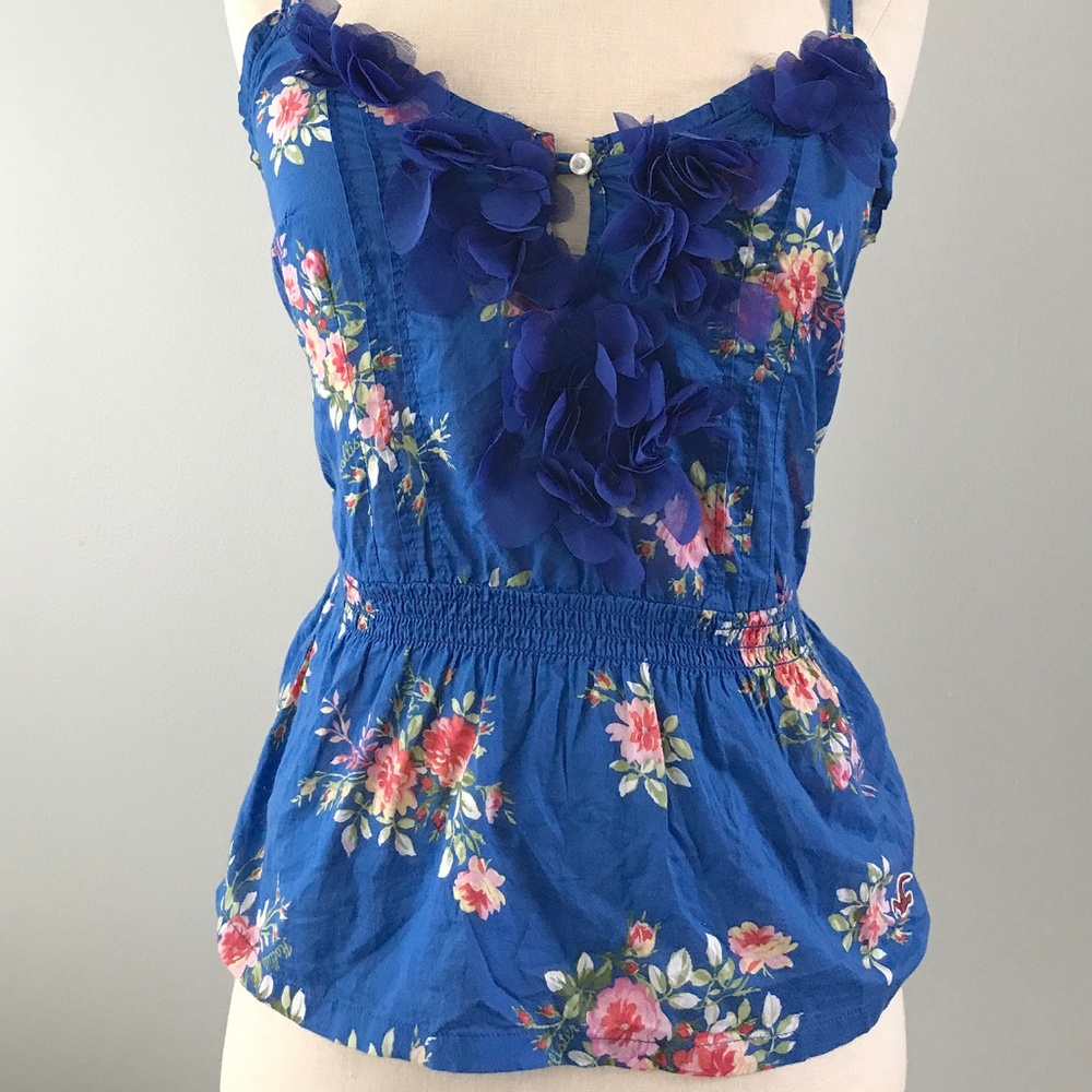 Hollister Colbalt Blue Floral Tank XS